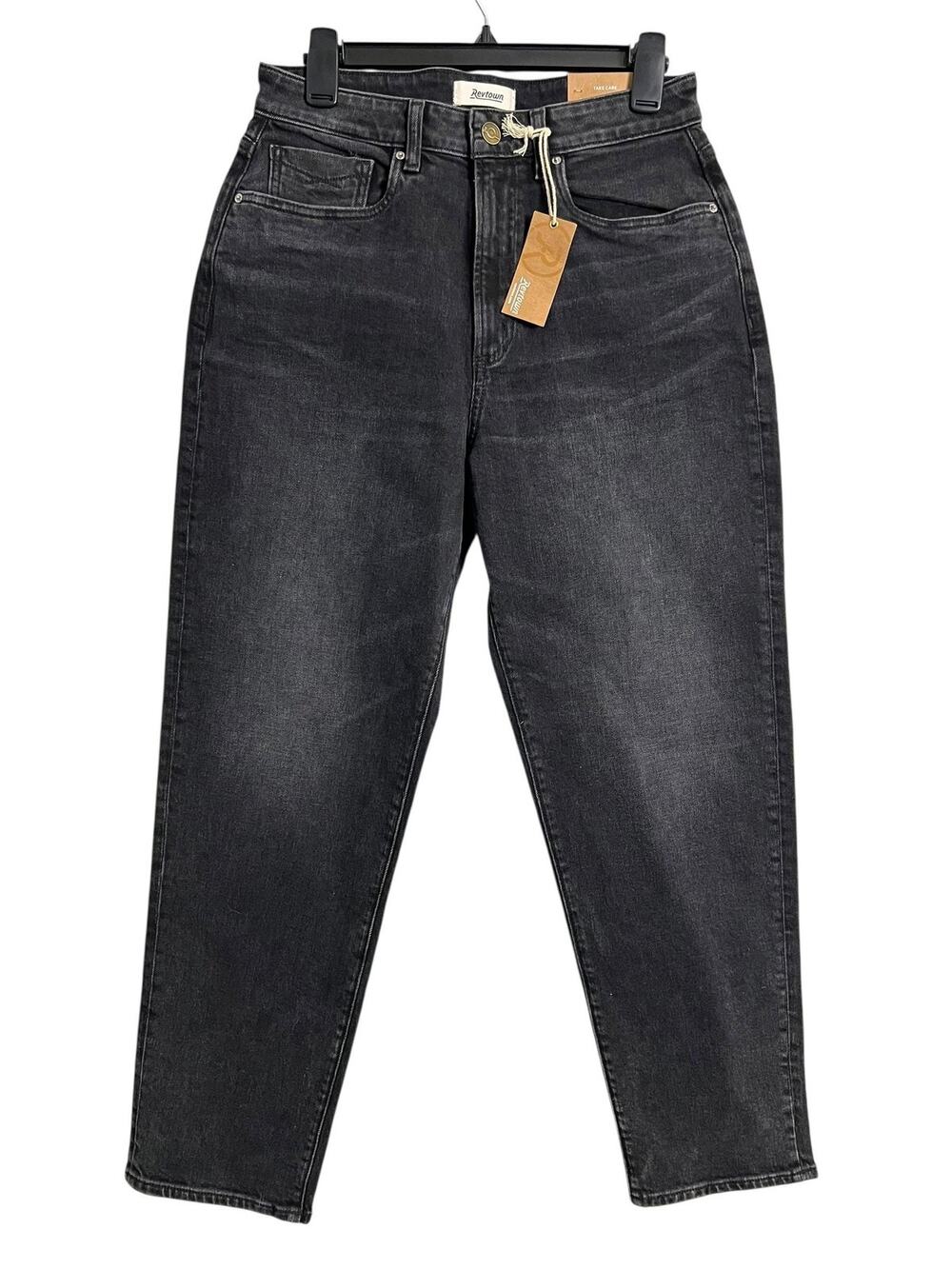Revtown The Mom High Rise Jeans Womens 29 Black Charcoal Wash Stretch Denim